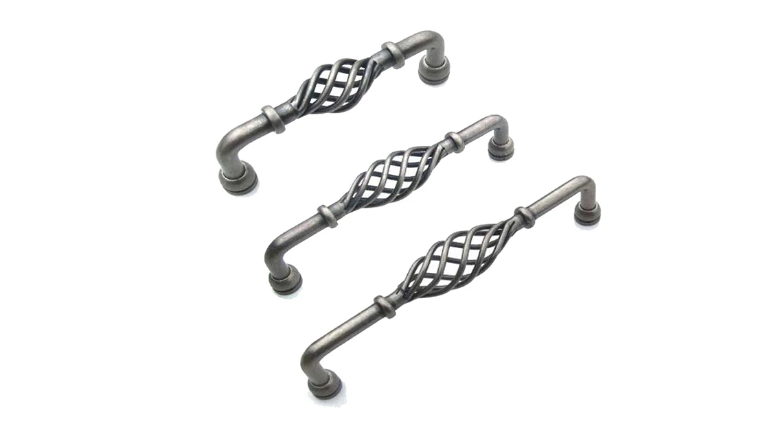 Provincial kitchen cabinet twist handles antique pewter